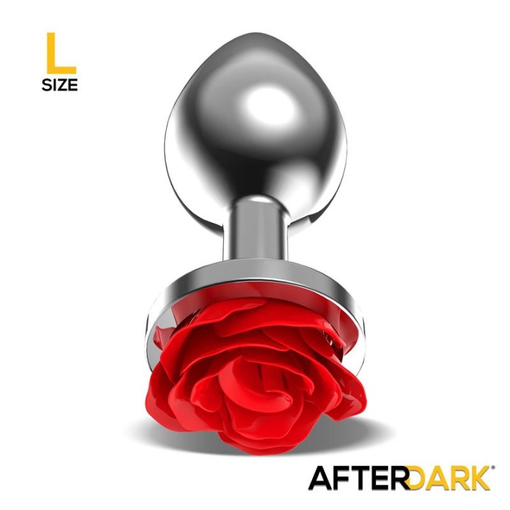 Silver Metal Anal Plug with Red Rose Base Size L - AD-872 - Teknashop Ltd