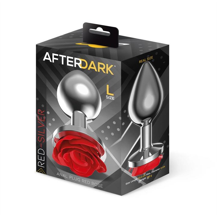 Silver Metal Anal Plug with Red Rose Base Size L - AD-872 - Teknashop Ltd