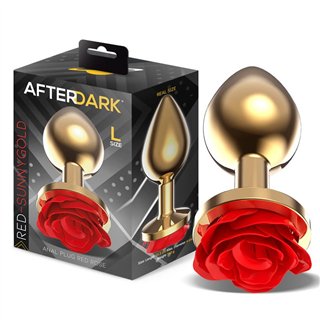 Golden Metal Anal Plug with Red Rose Base Size L - AD-871 - Teknashop Ltd