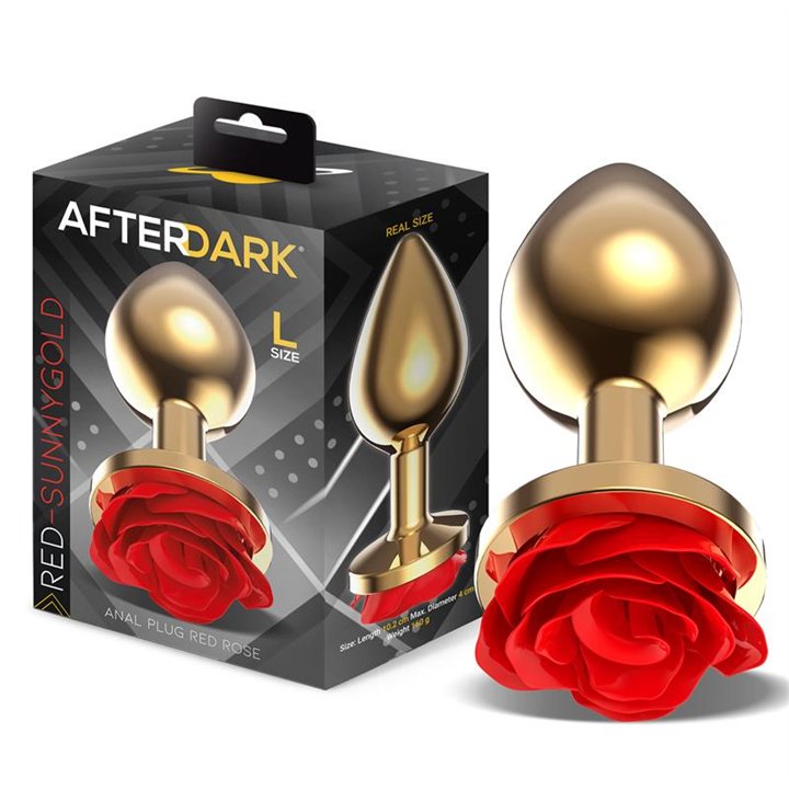 Golden Metal Anal Plug with Red Rose Base Size L - AD-871 - Teknashop Ltd