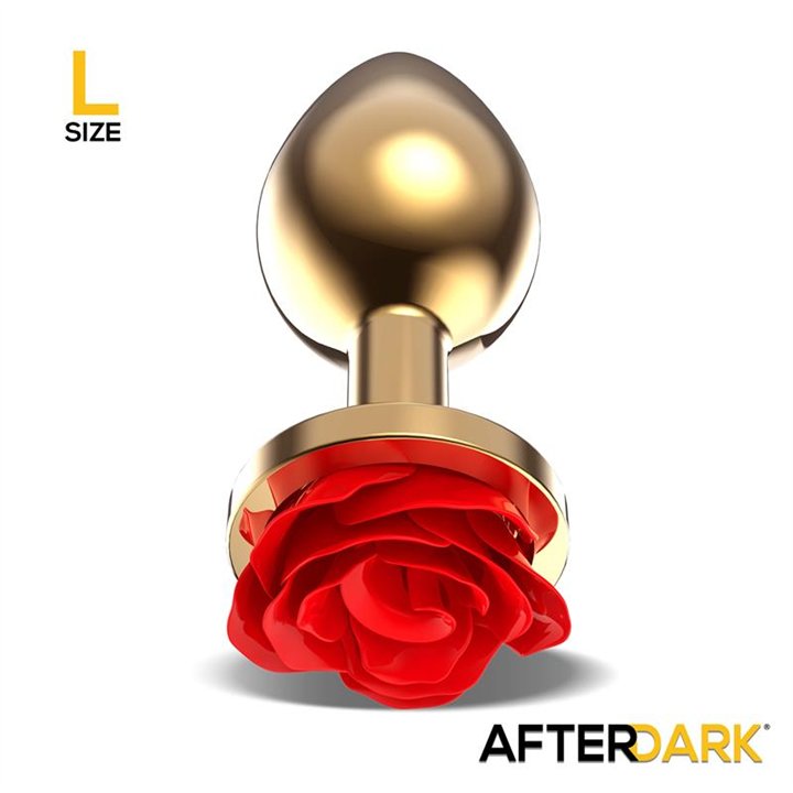Golden Metal Anal Plug with Red Rose Base Size L - AD-871 - Teknashop Ltd