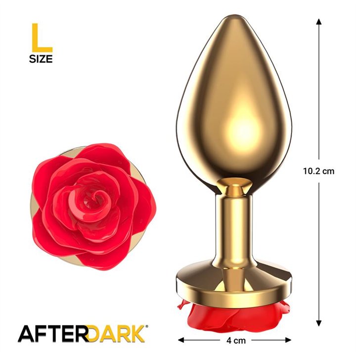 Golden Metal Anal Plug with Red Rose Base Size L - AD-871 - Teknashop Ltd