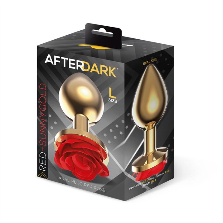 Golden Metal Anal Plug with Red Rose Base Size L - AD-871 - Teknashop Ltd