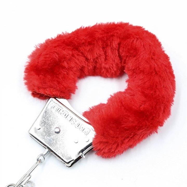 Furry Metal Handcuffs Red - FI-460 - Teknashop Ltd