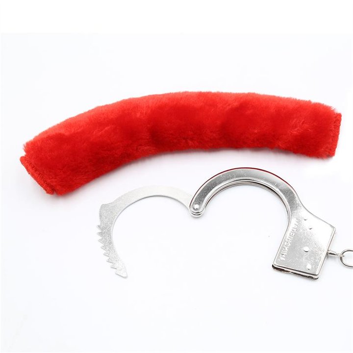 Furry Metal Handcuffs Red - FI-460 - Teknashop Ltd