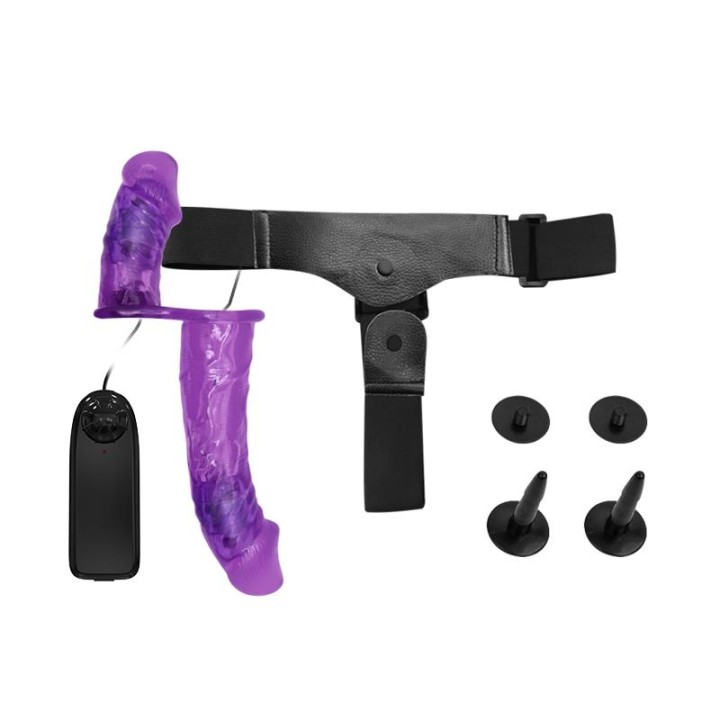 Harness Double Dildo with Vibration Purple - BW-022060-1 - Teknashop Ltd