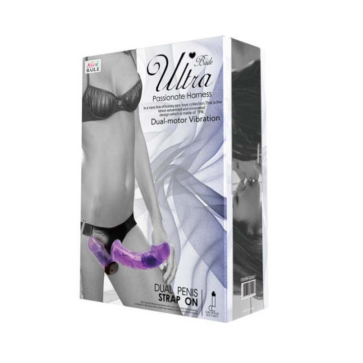 Harness Double Dildo with Vibration Purple - BW-022060-1 - Teknashop Ltd