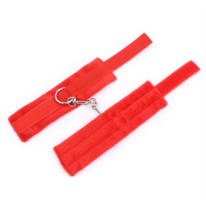 Handcuffs with Velcro with Long Fur Red - FI-462 - Teknashop Ltd