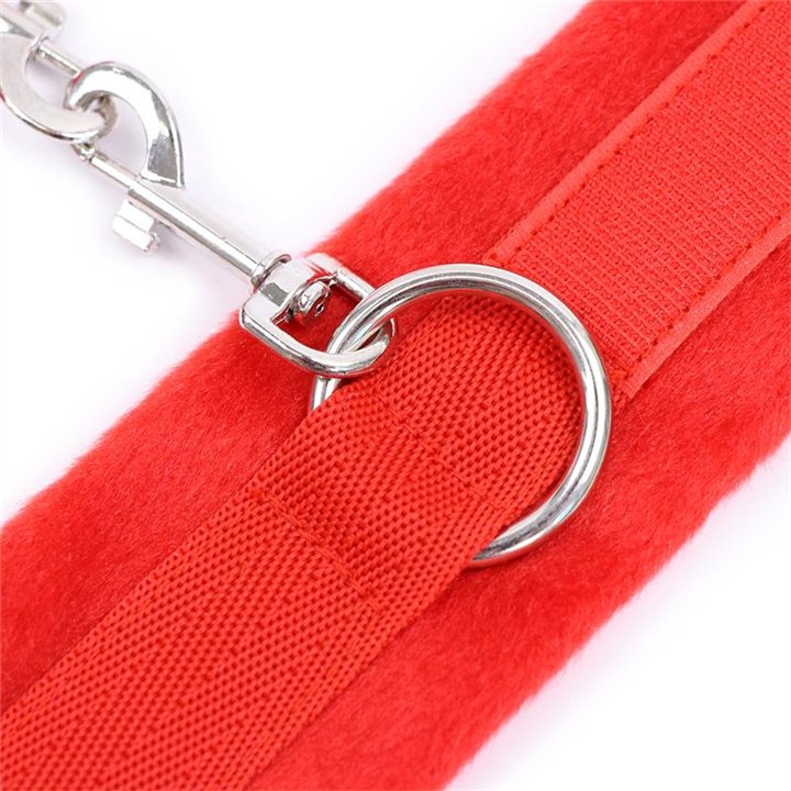 Handcuffs with Velcro with Long Fur Red - FI-462 - Teknashop Ltd