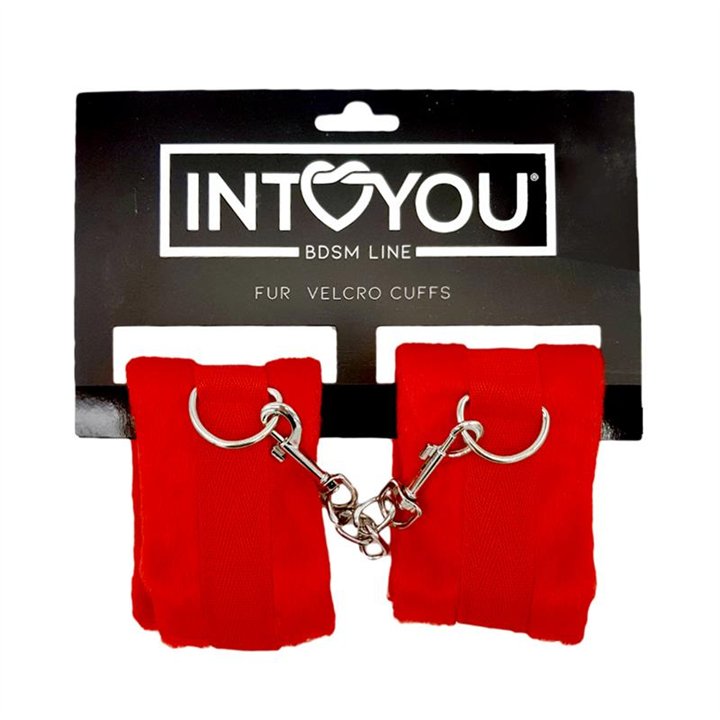 Handcuffs with Velcro with Long Fur Red - FI-462 - Teknashop Ltd