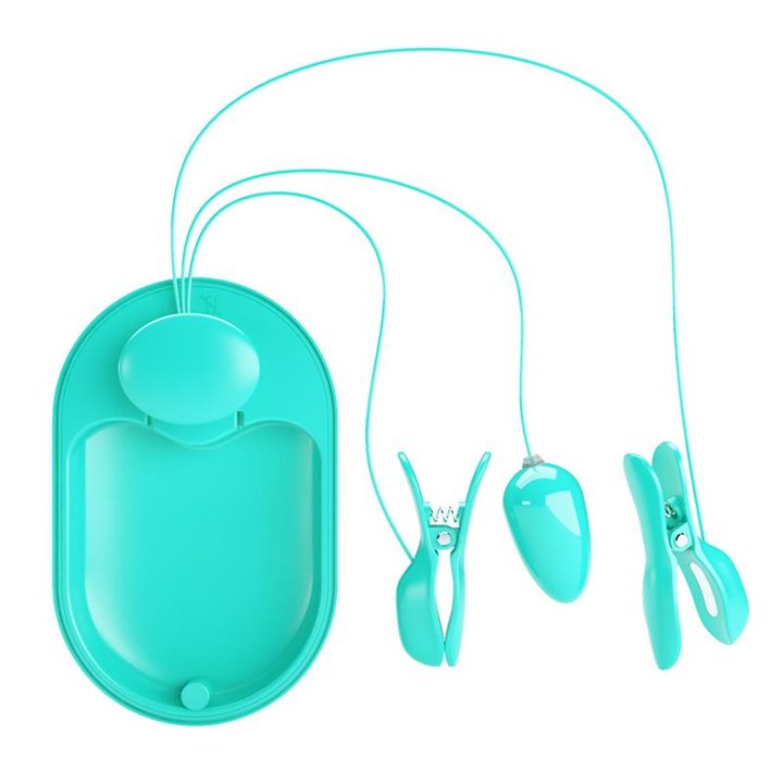 Surprise Box Vibrating Egg with Electric Shock Nipple Clamps Blue - BI-300034-1 - Teknashop Ltd