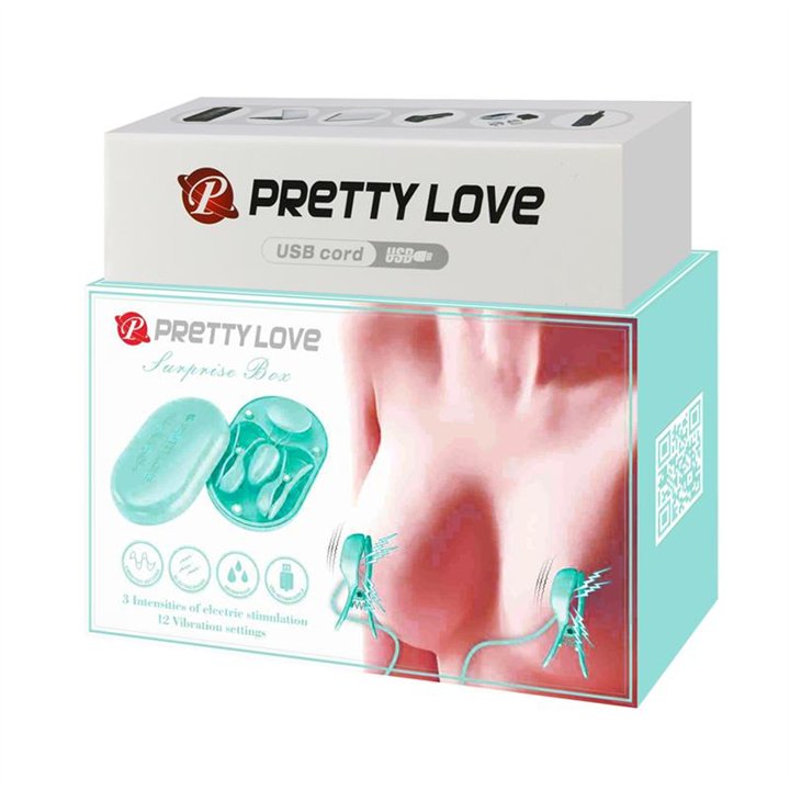 Surprise Box Vibrating Egg with Electric Shock Nipple Clamps Blue - BI-300034-1 - Teknashop Ltd