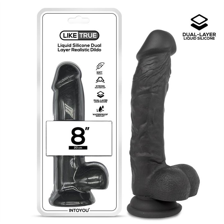 Realistic Dildo Liquid Silicone Dual Layer 8 Black - LT-458 - Teknashop Ltd