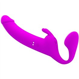 PRETTY LOVE - ZANINI STRAPLESS STRAP-ON 10 VIBRATIONS PURPLE - D-241908 - Teknashop Ltd