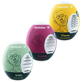 SATISFYER - 3 MASTURBATOR EGGS RIFFLE, BUBBLE & FIERCE - D-231036 - Teknashop Ltd