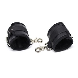 Leather Handcuffs with Big Hoops Black - 843658379448 - Teknashop Ltd
