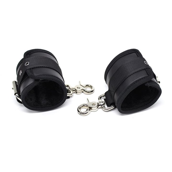 Leather Handcuffs with Big Hoops Black - 843658379448 - Teknashop Ltd