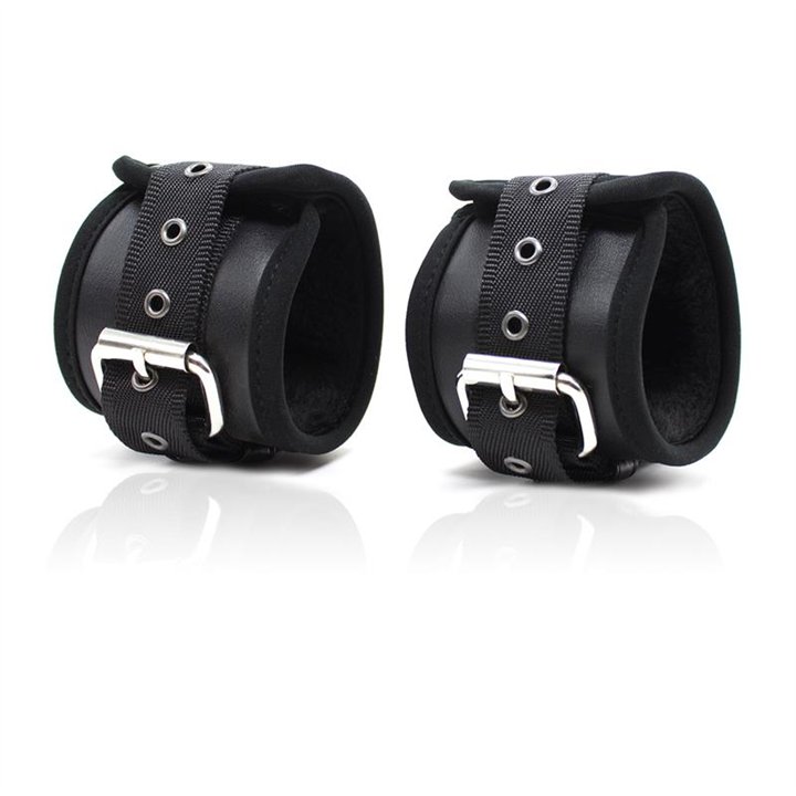 Leather Handcuffs with Big Hoops Black - 843658379448 - Teknashop Ltd