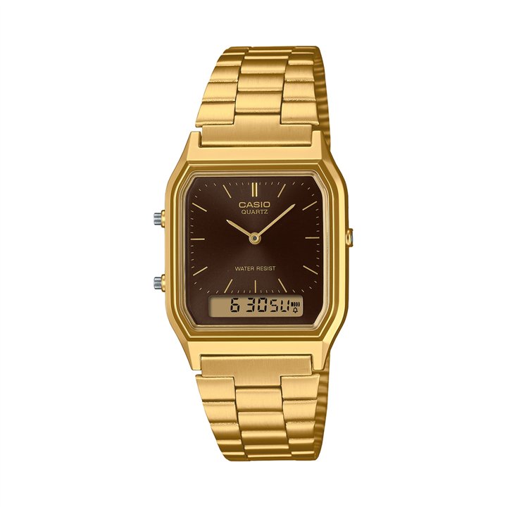 CASIO VINTAGE Mod. EDGY COLLECTION SUNRAY DIAL, GOLD - BLACK - WW.AQ-230GA-5AMQYES - Teknashop Ltd
