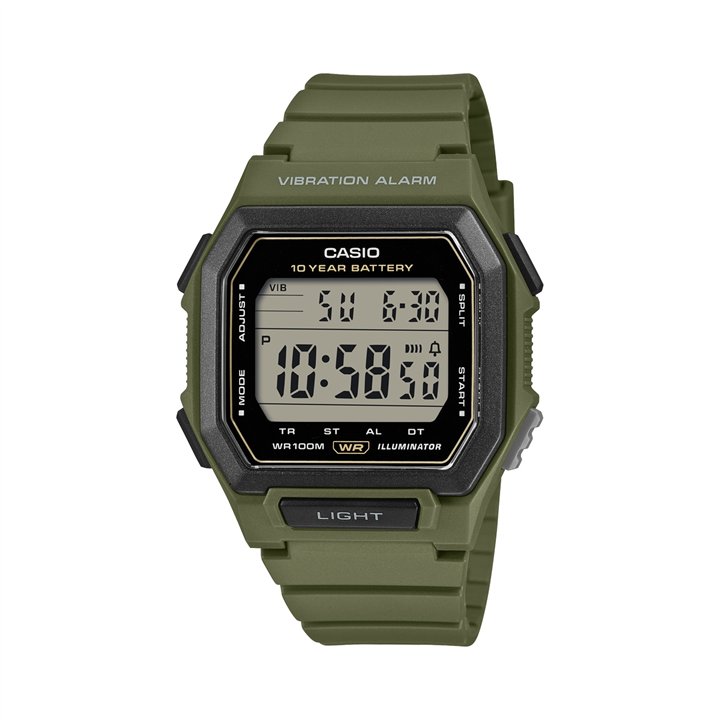 CASIO COLLECTION Mod. ILLUMINATOR 10 YEARS BATTERY - ARMY GREEN - WW.W-738H-3AVEF - Teknashop Ltd