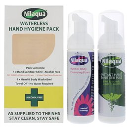 Set Nilaqua: Waterless, Cleansing, Hand Gel, 65 ml + Waterless, Cleansing, Foam, Hand & Body, 65 ml - Teknashop Ltd