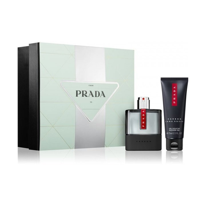 Set Prada: Luna Rossa Carbon, Eau De Toilette, For Men, 50 ml + Luna Rossa Carbon, Revitalized, Shower Gel, Body, 75 ml - Teknas