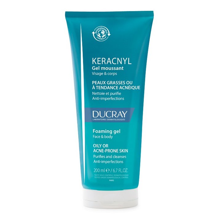 Ducray, Keracnyl, Biodegradable, Fragrance, Cleansing, Shower Gel, Face, Oily, 200 ml - Teknashop Ltd