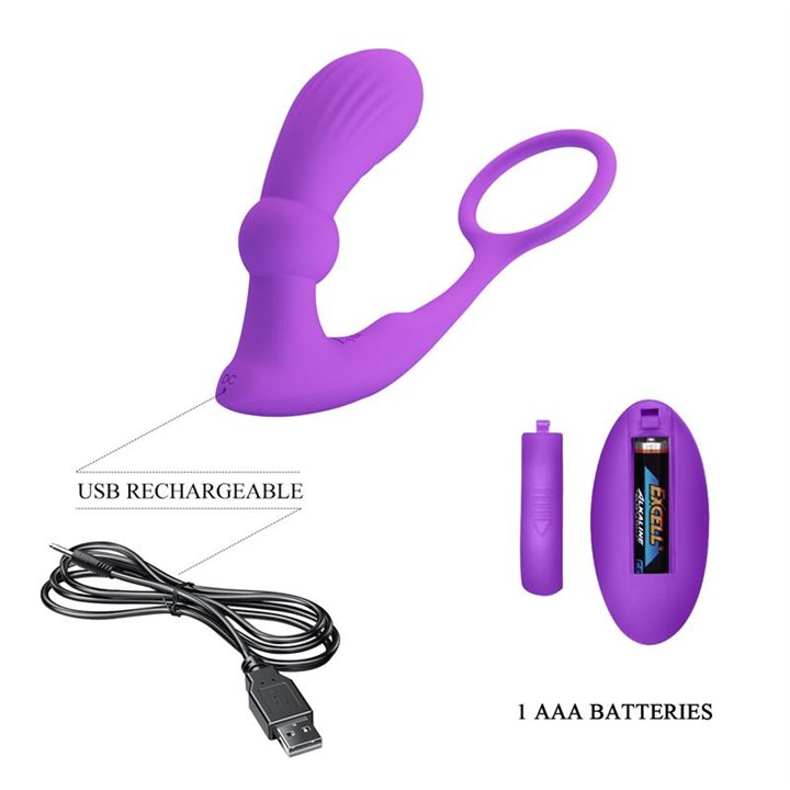 Warren Remote-Controlled Vibrating and Pulsating Anal Plug and Penis Ring - BI-040162W-1 - Teknashop Ltd