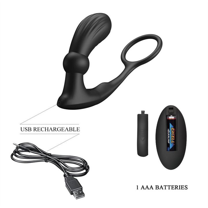 Warren Remote-Controlled Vibrating and Pulsating Anal Plug and Penis Ring - BI-040162W - Teknashop Ltd