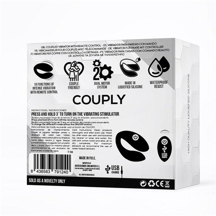 Couply Couple Toy with Remote Control USB Unibody Liquid Silicone - T-124 - Teknashop Ltd