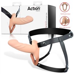 Strap-On with Hollow Dildo Premium Silicone Size S Flesh - AC-507 - Teknashop Ltd