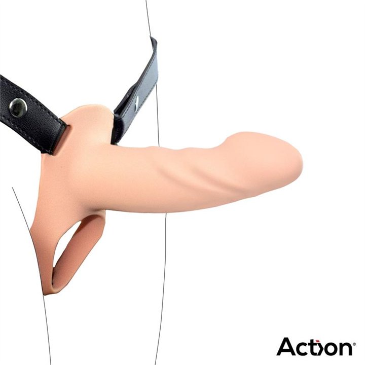 Strap-On with Hollow Dildo Premium Silicone Size S Flesh - AC-507 - Teknashop Ltd