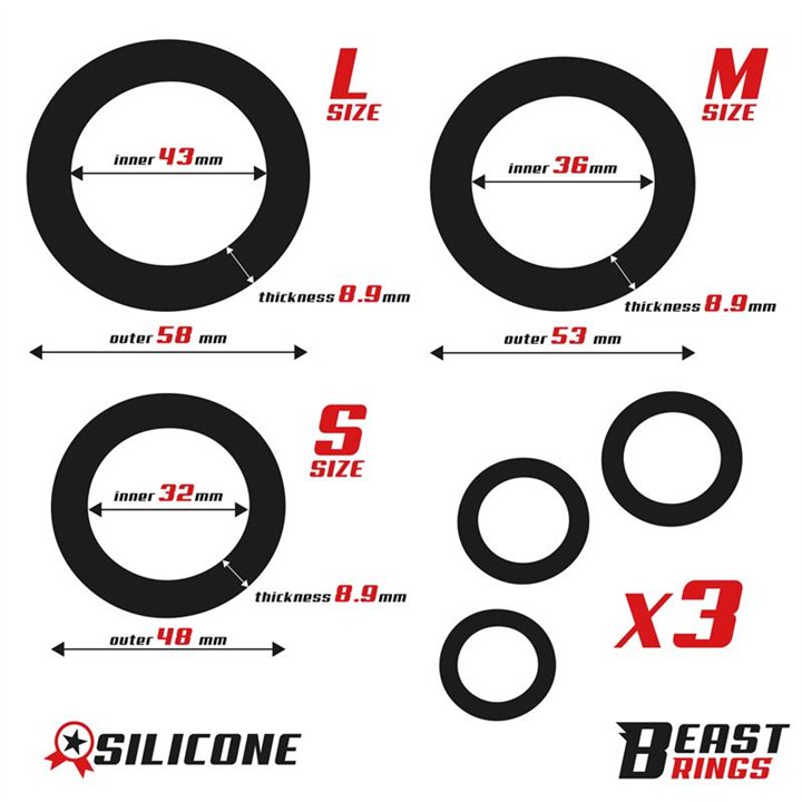 Set of 3 Penis Rings Silicone S, M and L - BR-141 - Teknashop Ltd
