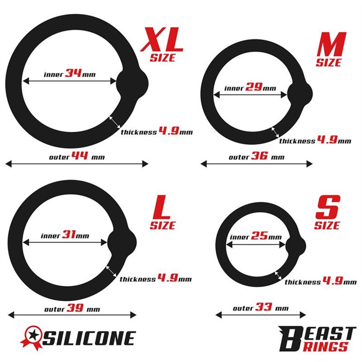 Set of 4 Penis Rings Silicone S, M, L and XL - BR-140 - Teknashop Ltd