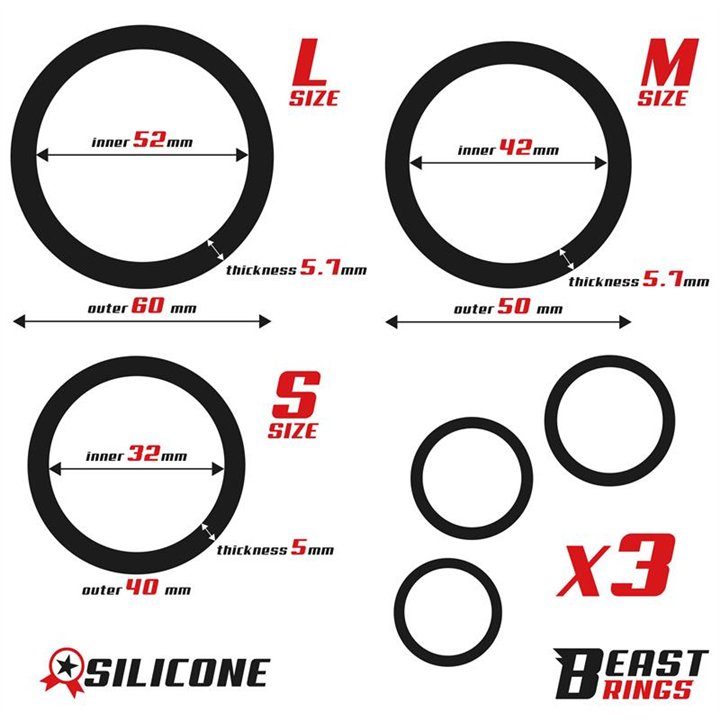 Set of 3 Penis Rings Silicone S, M and L - BR-142 - Teknashop Ltd