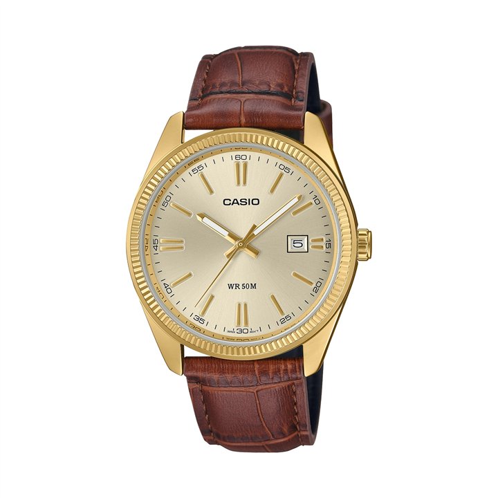 CASIO COLLECTION Mod. DATE GOLD, LEATHER - CHAMPAGNE - WW.MTP-1302PGL-9AVEF - Teknashop Ltd