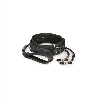 Leather Collar With Nipple Chains - ET280BLK - Teknashop Ltd