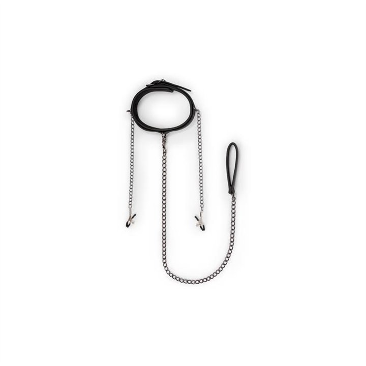 Leather Collar With Nipple Chains - ET280BLK - Teknashop Ltd