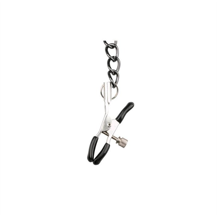 Leather Collar With Nipple Chains - ET280BLK - Teknashop Ltd