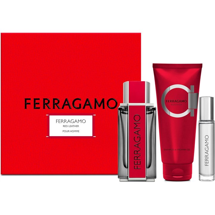 Set Salvatore Ferragamo: Red Leather, Eau De Parfum, For Men, 100 ml + Red Leather, Eau De Parfum, For Men, 10 ml + Red Leather,