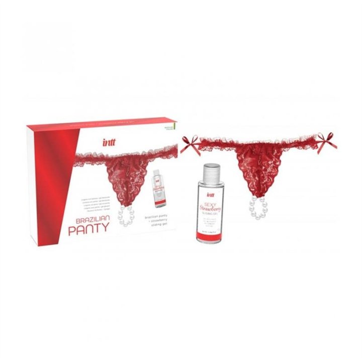 Red Brazilian Panty and Strawberry Slide Gel 50 ml - 5600781416110 - Teknashop Ltd
