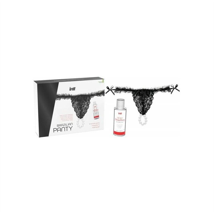 Black Brazilian Panty and Strawberry Slide Gel 50 ml - 5600781416127 - Teknashop Ltd