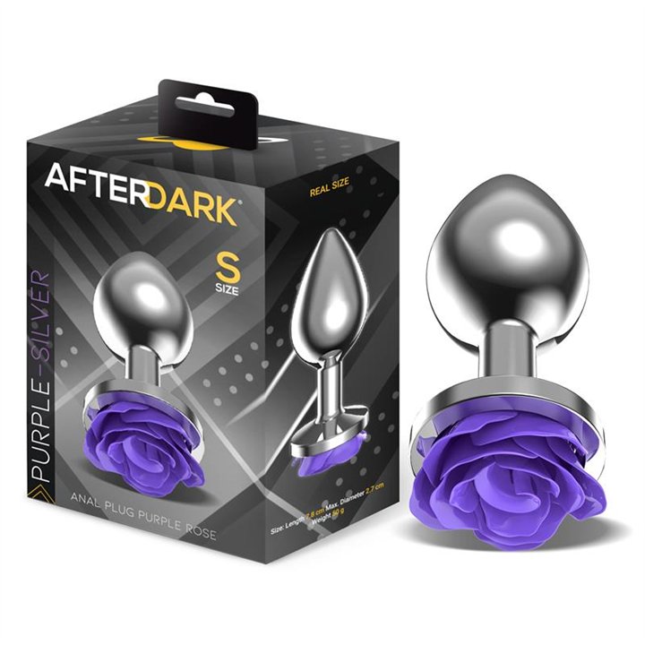 Metal Anal Plug with Purple Rose Base - Size S - AD-562 - Teknashop Ltd