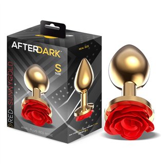 Golden Metal Anal Plug with Red Rose Base - Size S - AD-566 - Teknashop Ltd