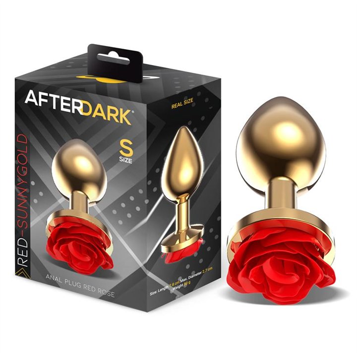 Golden Metal Anal Plug with Red Rose Base - Size S - AD-566 - Teknashop Ltd