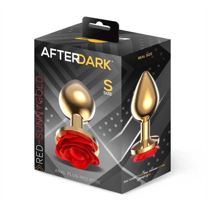 Golden Metal Anal Plug with Red Rose Base - Size S - AD-566 - Teknashop Ltd