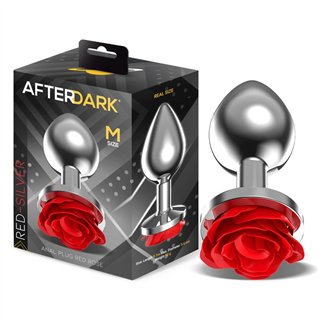 Metal Anal Plug with Red Rose Base - Size M - AD-565 - Teknashop Ltd