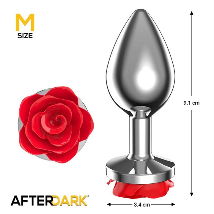 Metal Anal Plug with Red Rose Base - Size M - AD-565 - Teknashop Ltd