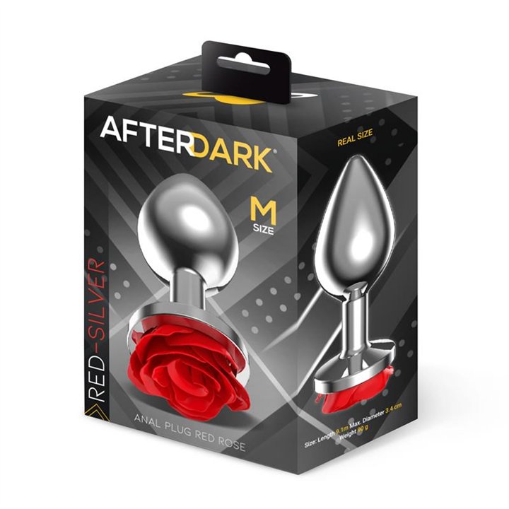 Metal Anal Plug with Red Rose Base - Size M - AD-565 - Teknashop Ltd