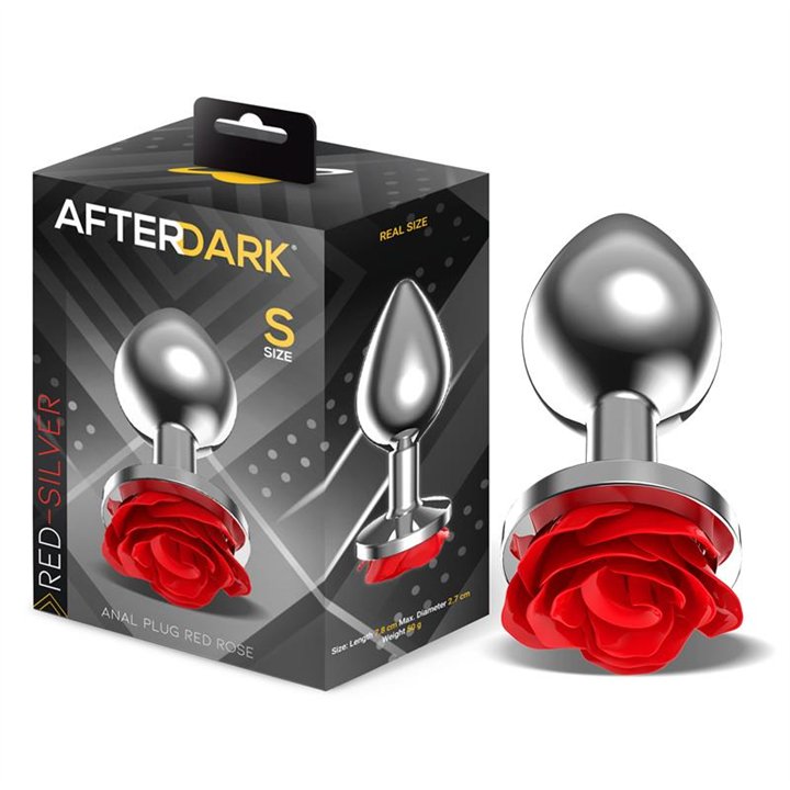 Metal Anal Plug with Red Rose Base - Size S - AD-564 - Teknashop Ltd